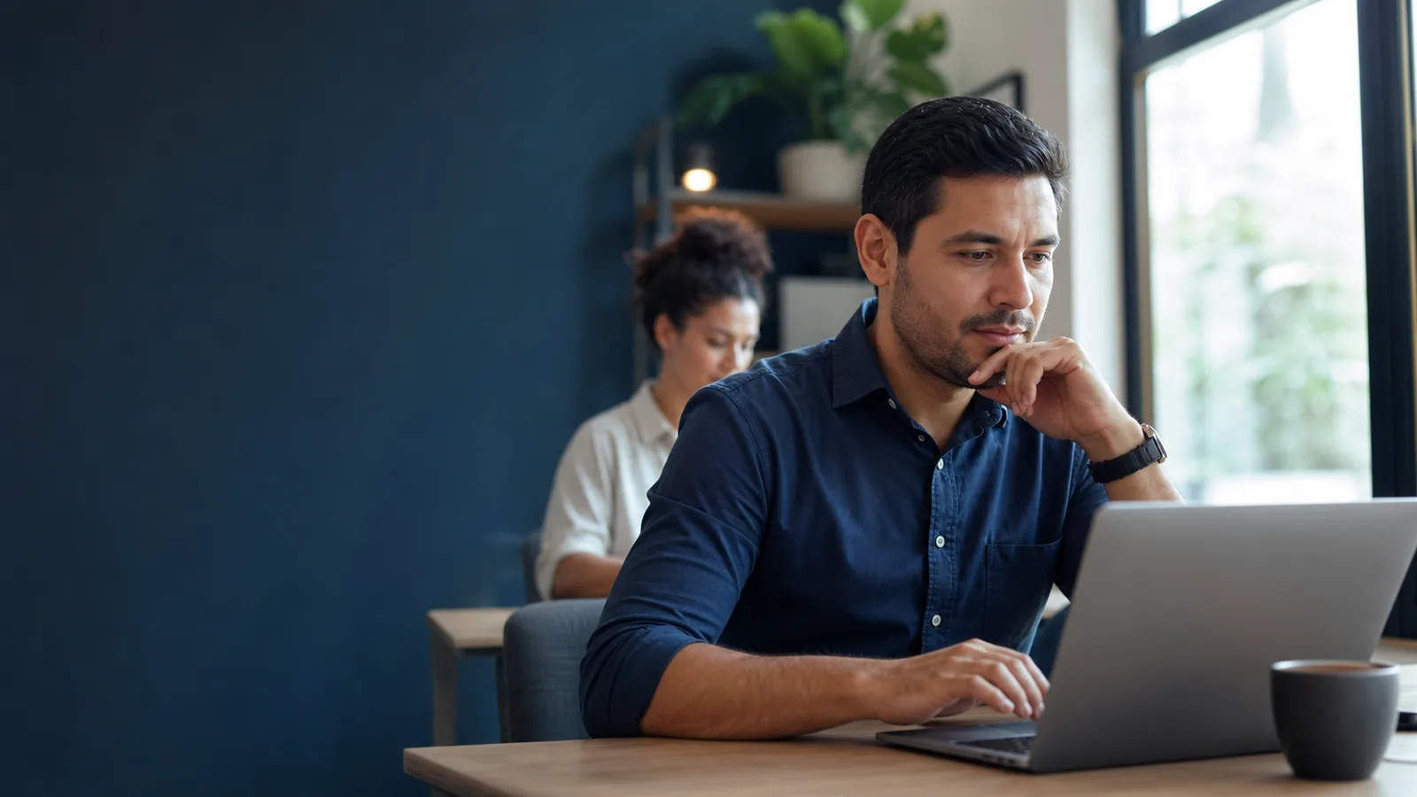 Profesional buscando servicios en Google Ads desde su portátil