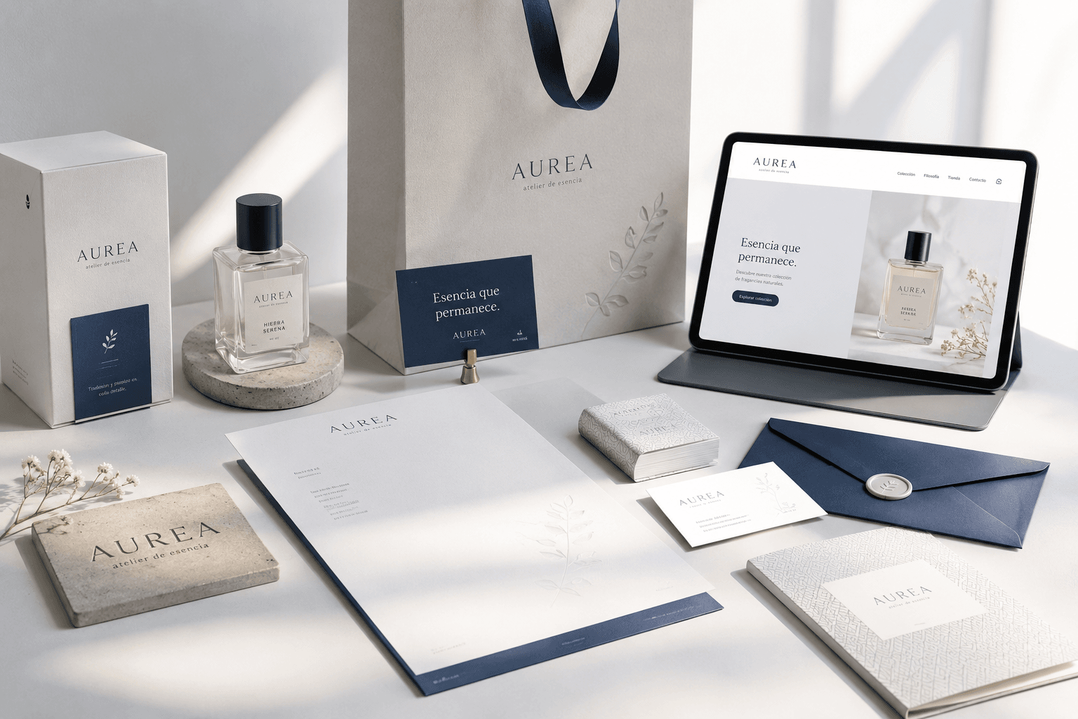 Identidad de marca aplicada en piezas impresas y digitales