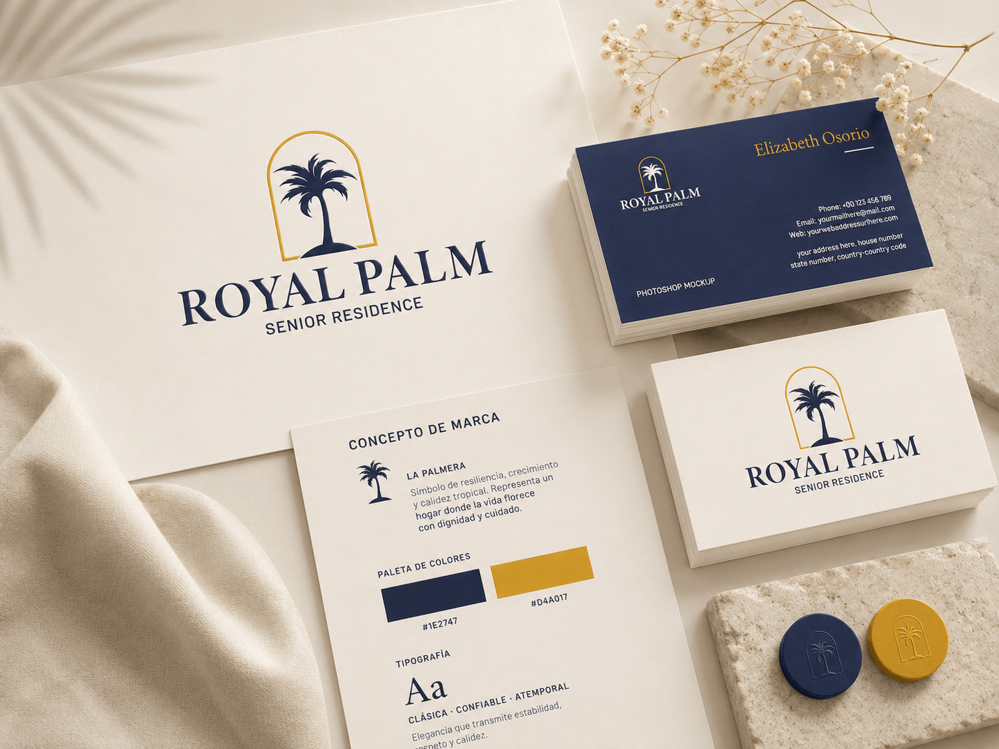Sistema de identidad visual y papelería de Royal Palm Senior Residence